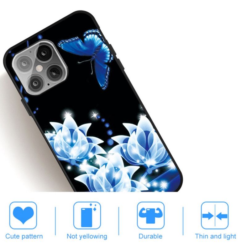 Coque iPhone 12 Pro Max Papillon Et Nénuphars Bleus