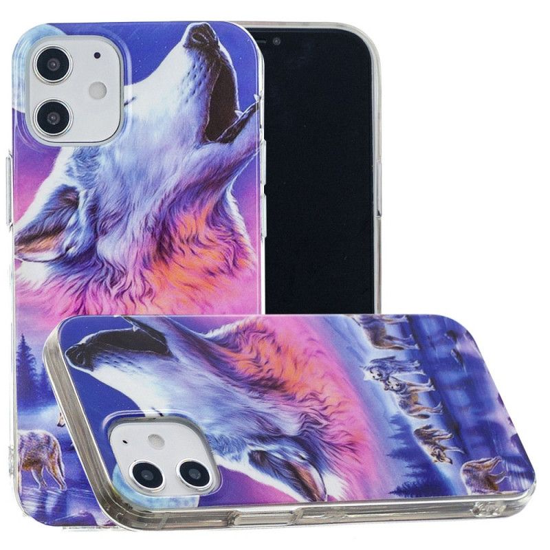 Coque iPhone 12 / 12 Pro Série Loup Fluorescente