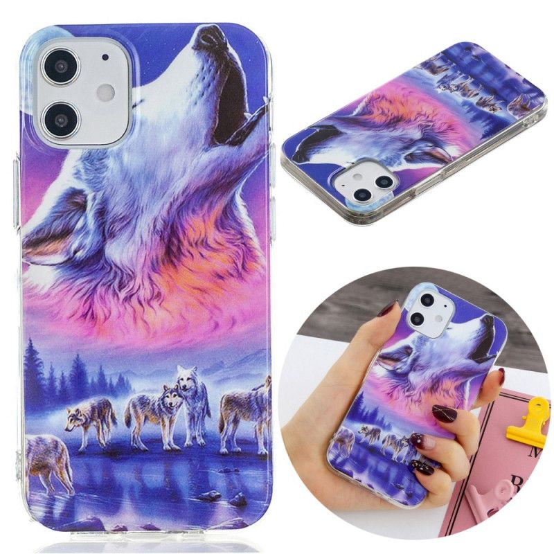 Coque iPhone 12 / 12 Pro Série Loup Fluorescente