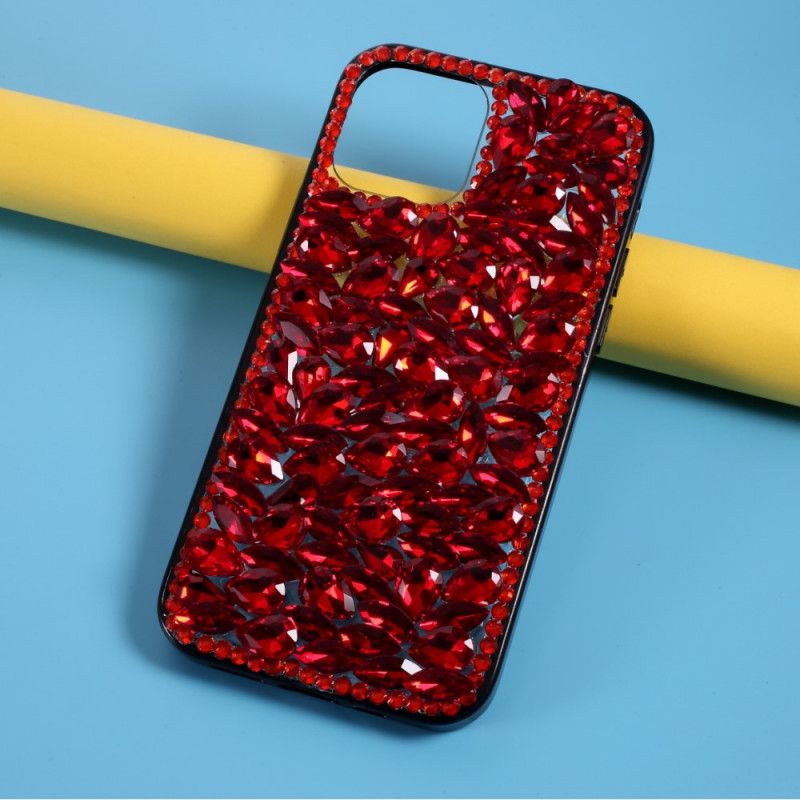 Coque iPhone 12 / 12 Pro Silicone Et Pierres Rouges