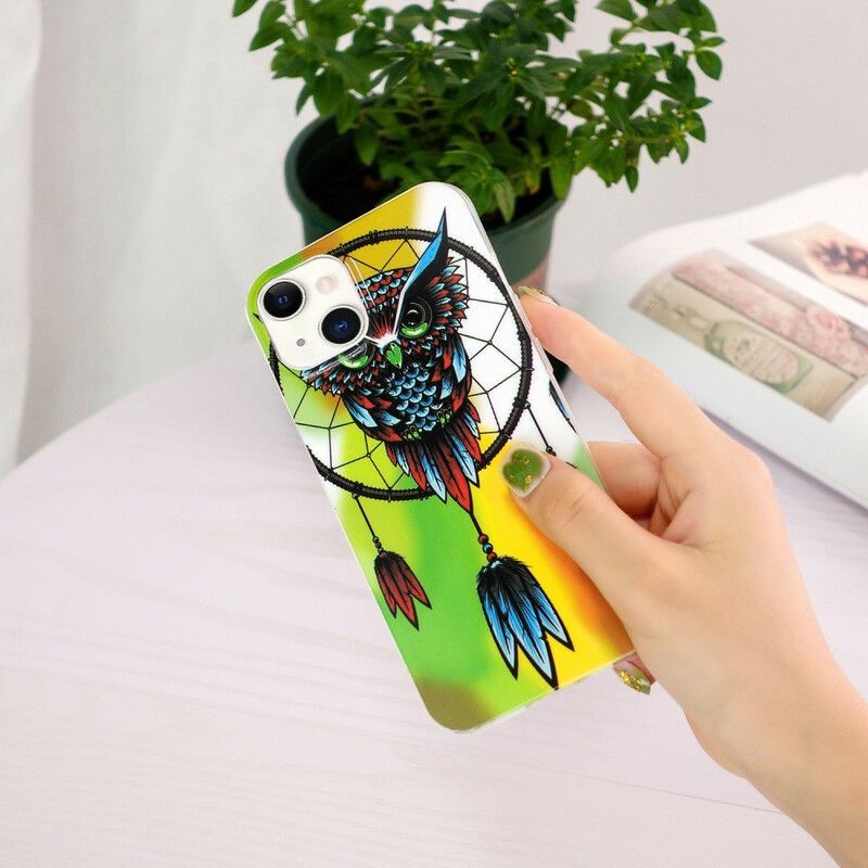 Coque iPhone 13 Attrape Rêves Hibou Fluorescente