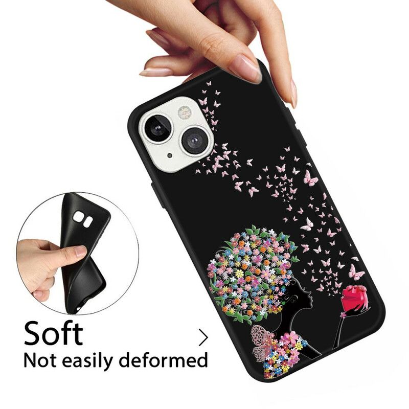 Coque iPhone 13 Femme À La Tête Fleurie