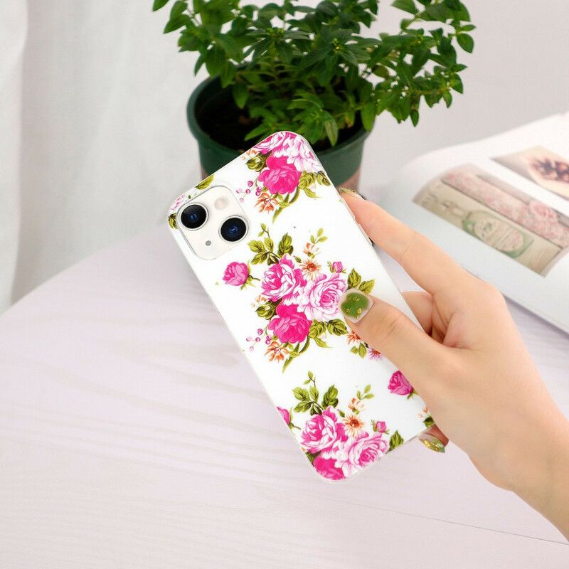 Coque iPhone 13 Fleurs Liberty Fluorescente