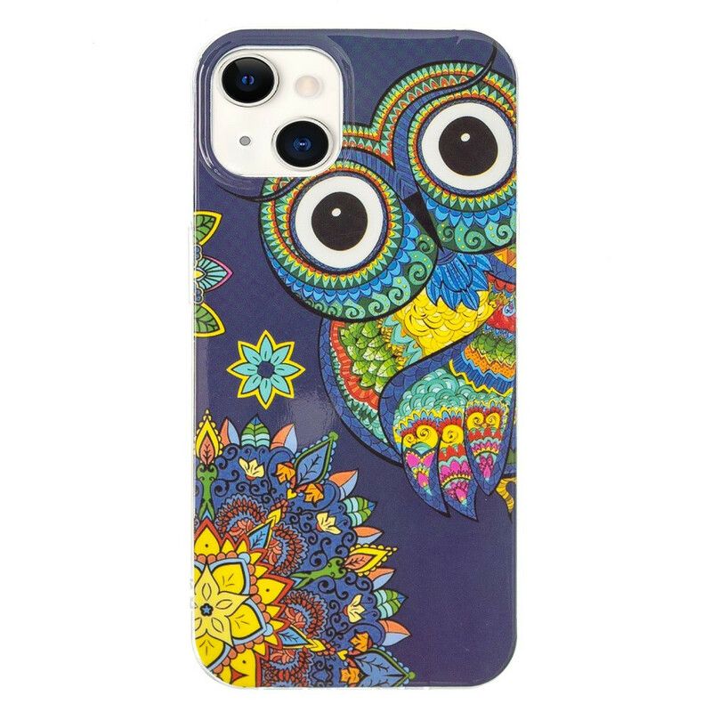 Coque iPhone 13 Hibou Mandala Fluorescente