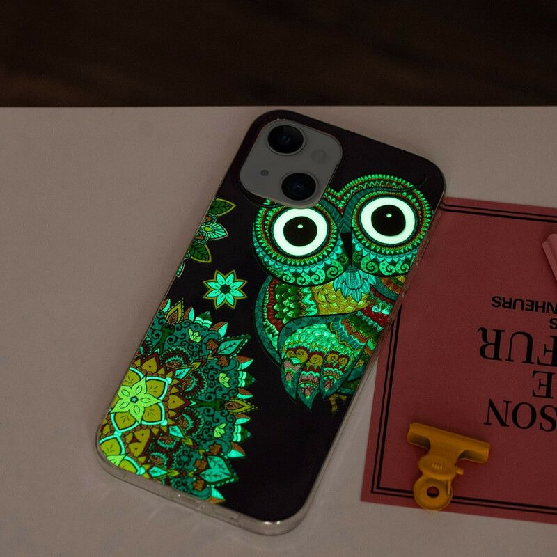 Coque iPhone 13 Hibou Mandala Fluorescente