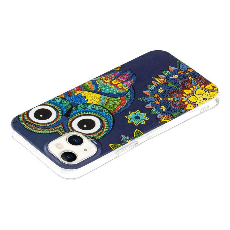 Coque iPhone 13 Hibou Mandala Fluorescente