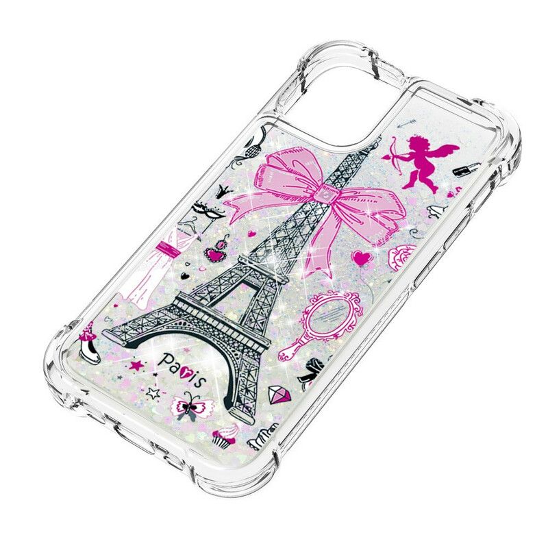 Coque iPhone 13 La Tour Eiffel Paillettes