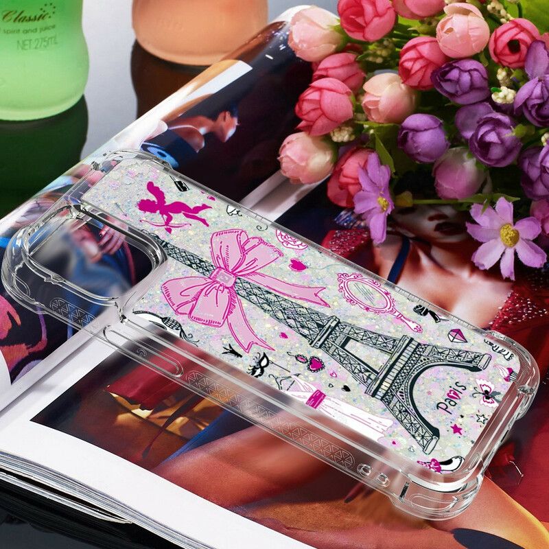 Coque iPhone 13 La Tour Eiffel Paillettes