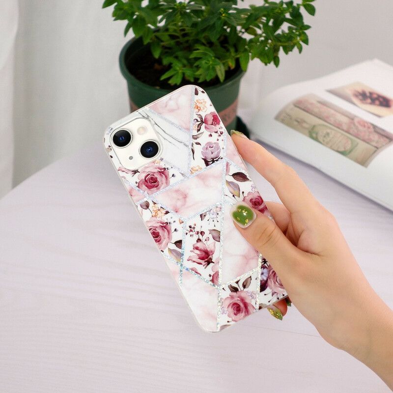 Coque iPhone 13 Marbrée Fleurs