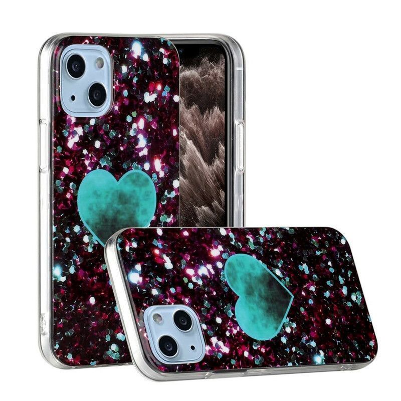 Coque iPhone 13 Mini Marbre Paillettes