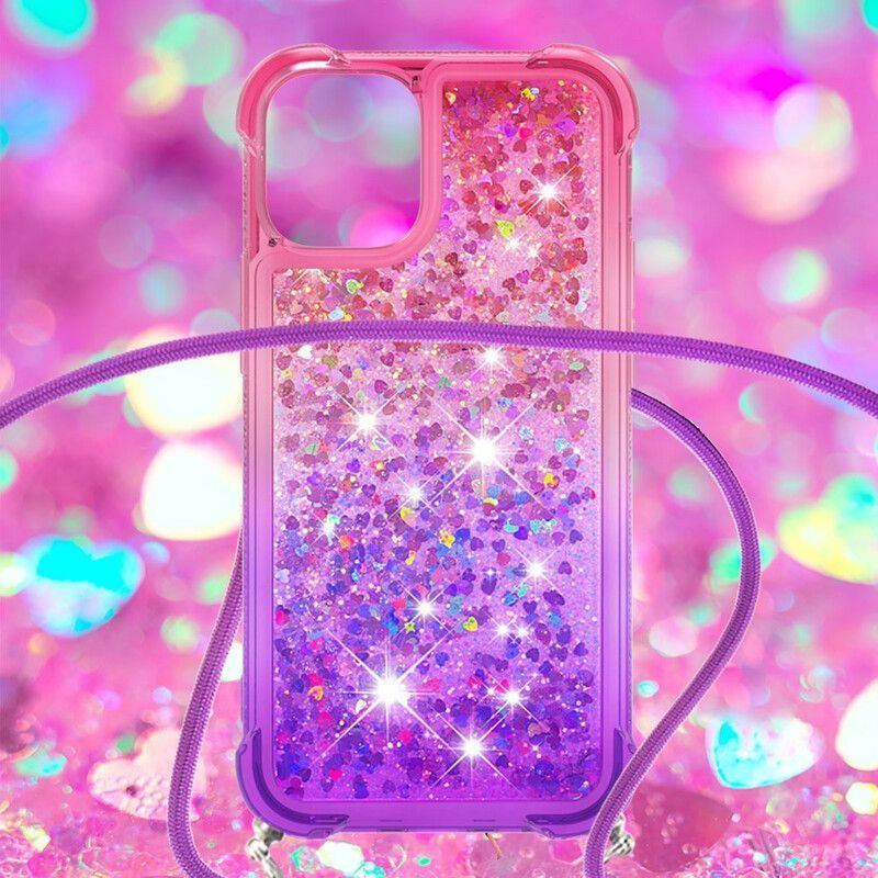 Coque iPhone 13 Mini Silicone Paillettes Et Cordon