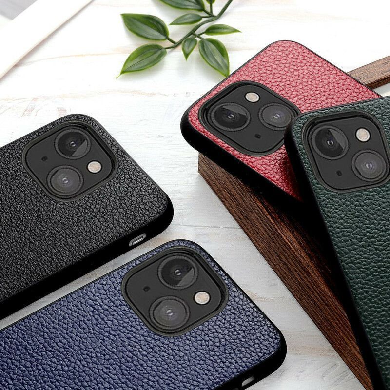 Coque iPhone 13 Mini Véritable Cuir Litchi