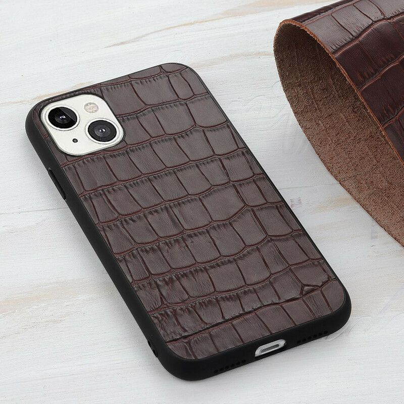 Coque iPhone 13 Mini Véritable Cuir Texture Crocodile