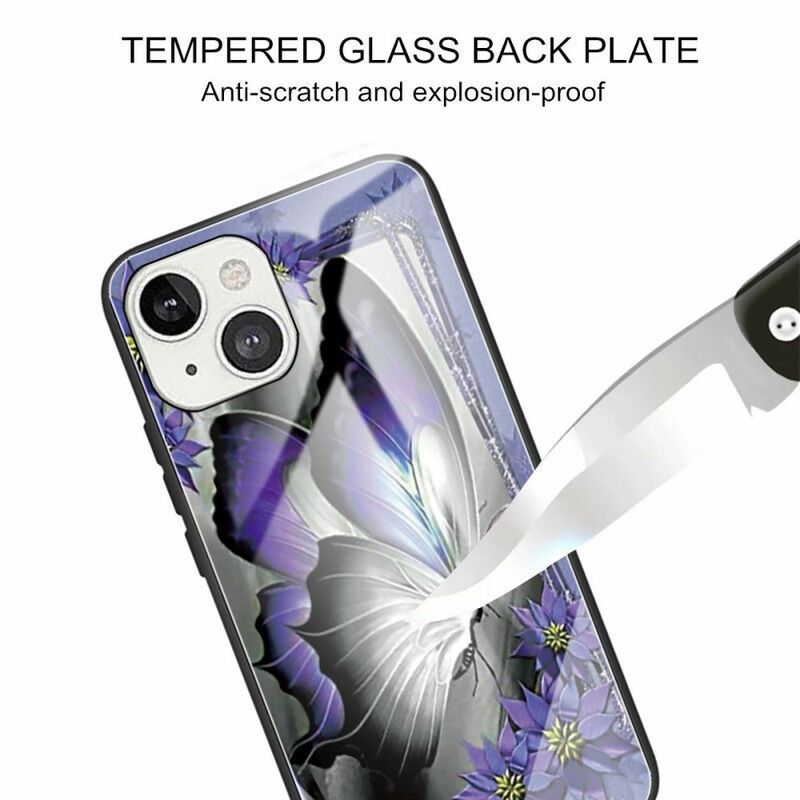 Coque iPhone 13 Mini Verre Trempé Papillon Violet