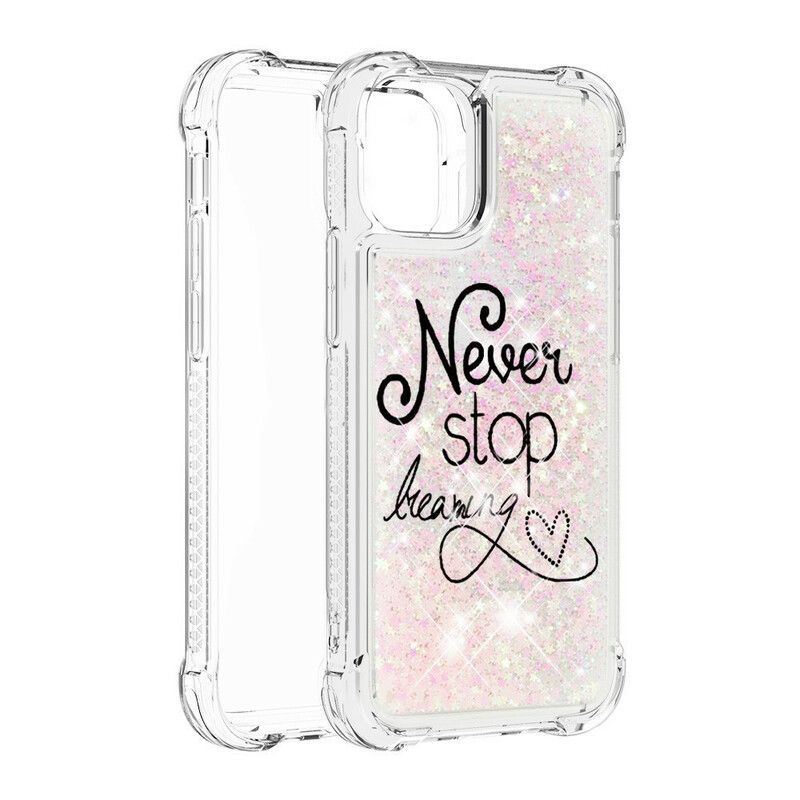 Coque iPhone 13 Never Stop Dreaming Paillettes