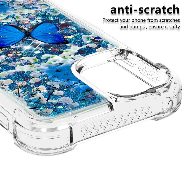 Coque iPhone 13 Papillons Bleus Paillettes