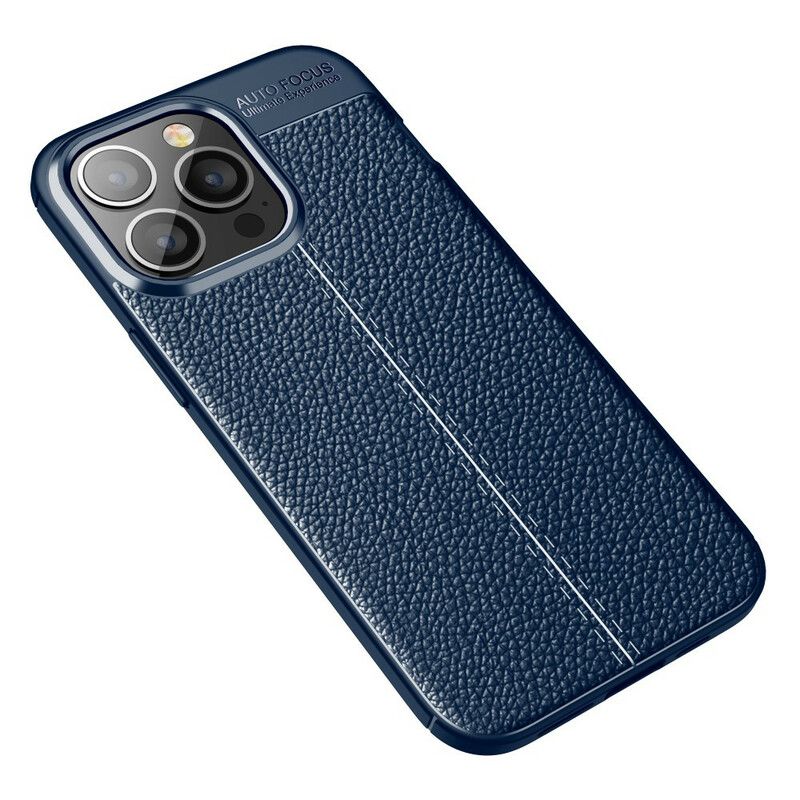 Coque iPhone 13 Pro Effet Cuir Litchi Double Line