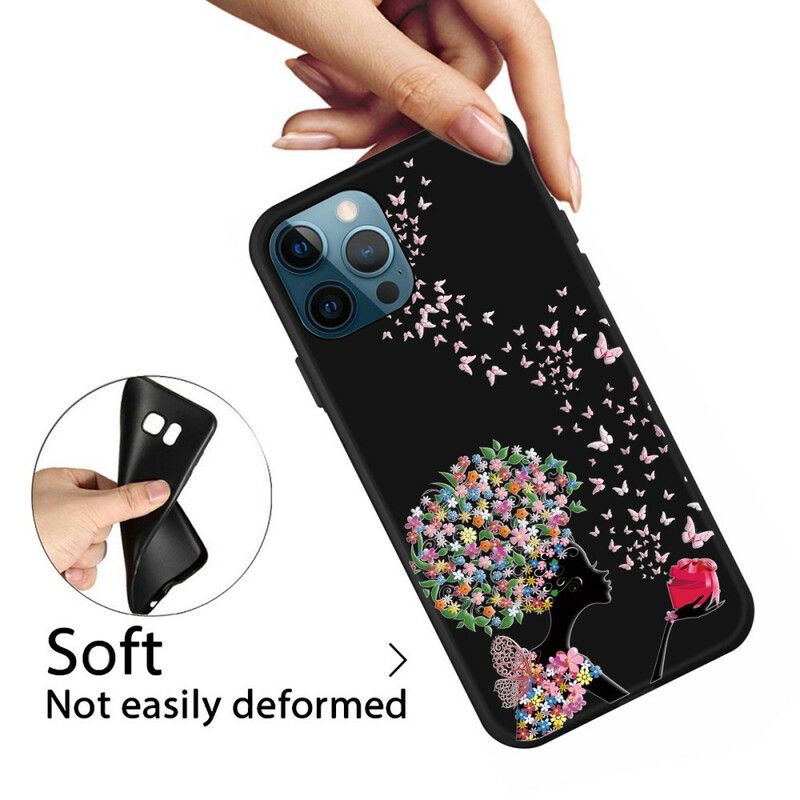 Coque iPhone 13 Pro Femme À La Tête Fleurie