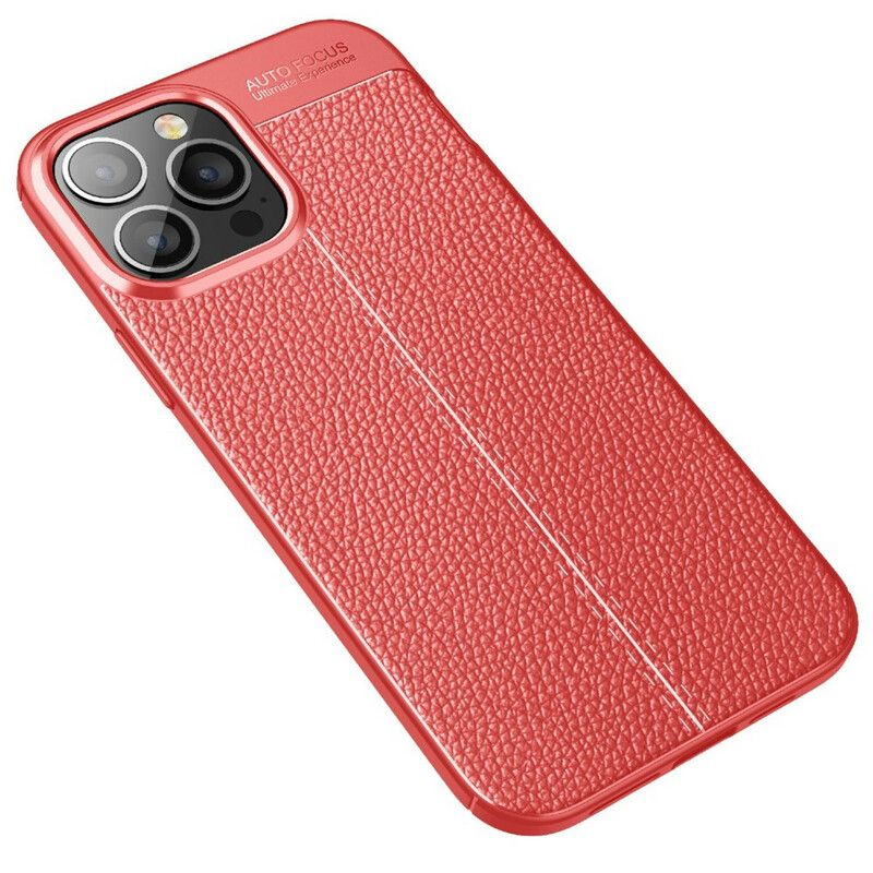 Coque iPhone 13 Pro Max Effet Cuir Litchi Double Line