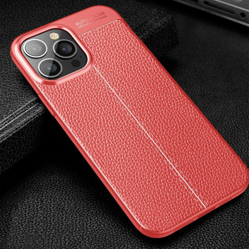 Coque iPhone 13 Pro Max Effet Cuir Litchi Double Line