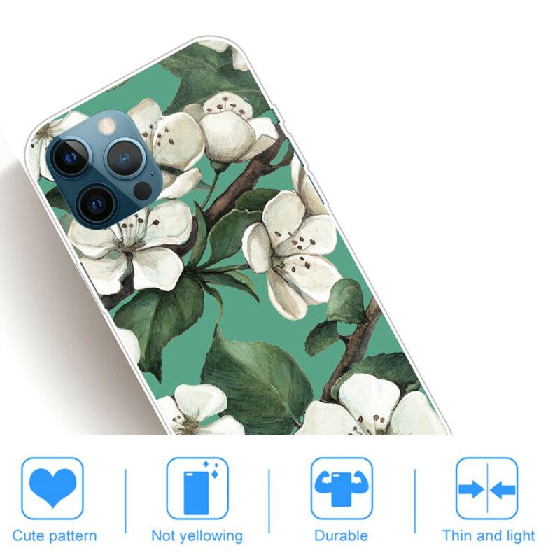 Coque iPhone 13 Pro Max Fleurs Blanches Peintes