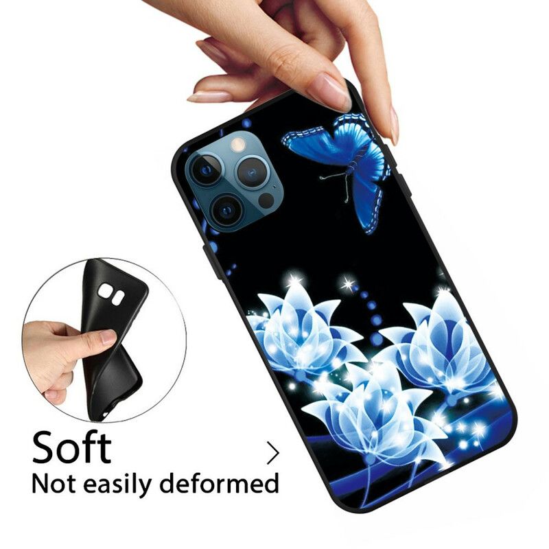 Coque iPhone 13 Pro Max Papillon Et Fleurs Bleus