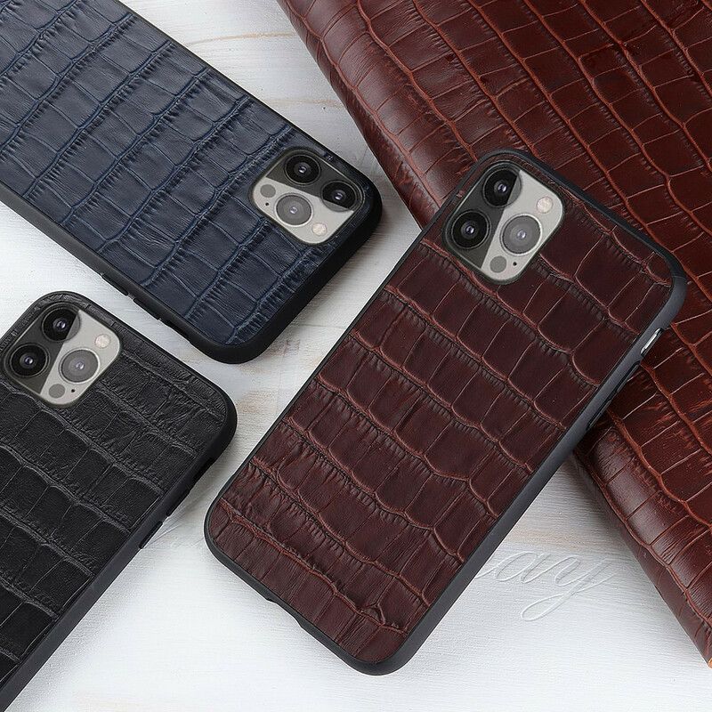 Coque iPhone 13 Pro Max Véritable Cuir Texture Crocodile