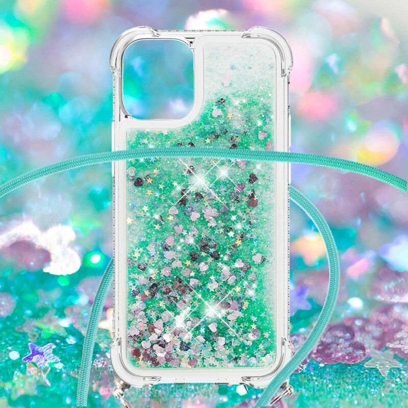 Coque iPhone 13 Pro Paillettes Avec Cordon