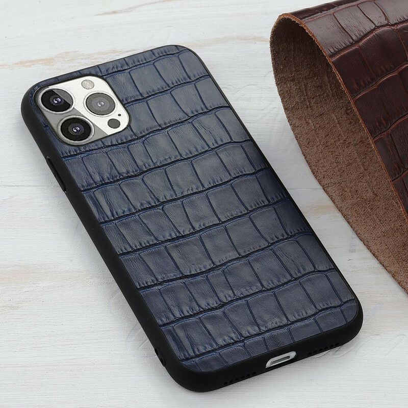 Coque iPhone 13 Pro Véritable Cuir Texture Crocodile