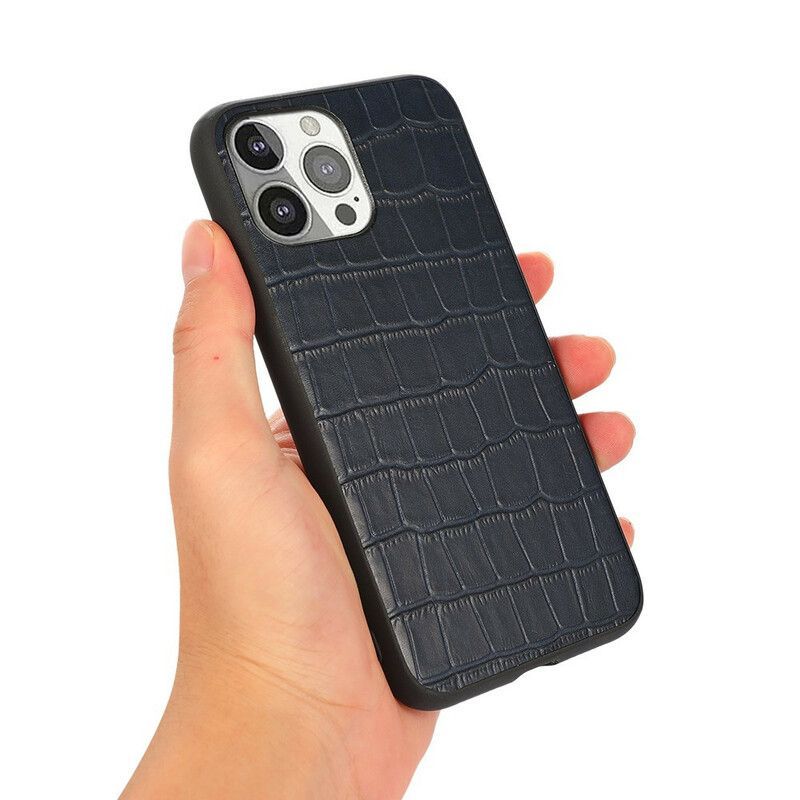 Coque iPhone 13 Pro Véritable Cuir Texture Crocodile