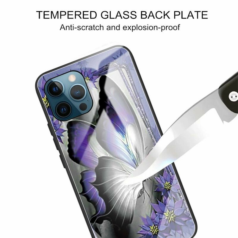 Coque iPhone 13 Pro Verre Trempé Papillon Violet