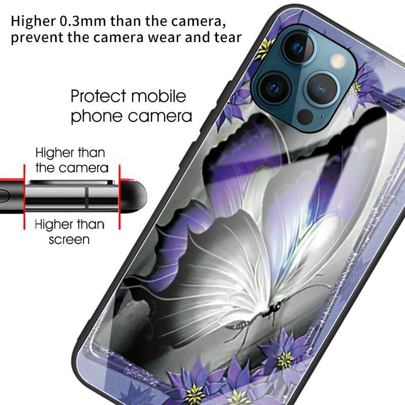 Coque iPhone 13 Pro Verre Trempé Papillon Violet