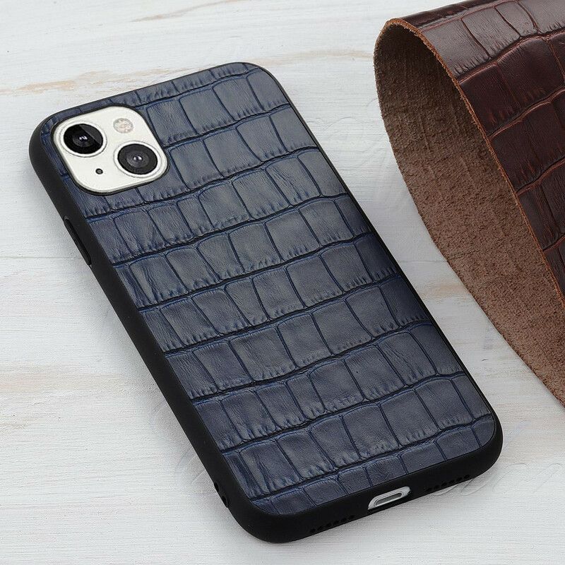 Coque iPhone 13 Véritable Cuir Texture Crocodile