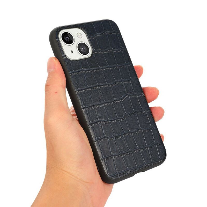 Coque iPhone 13 Véritable Cuir Texture Crocodile