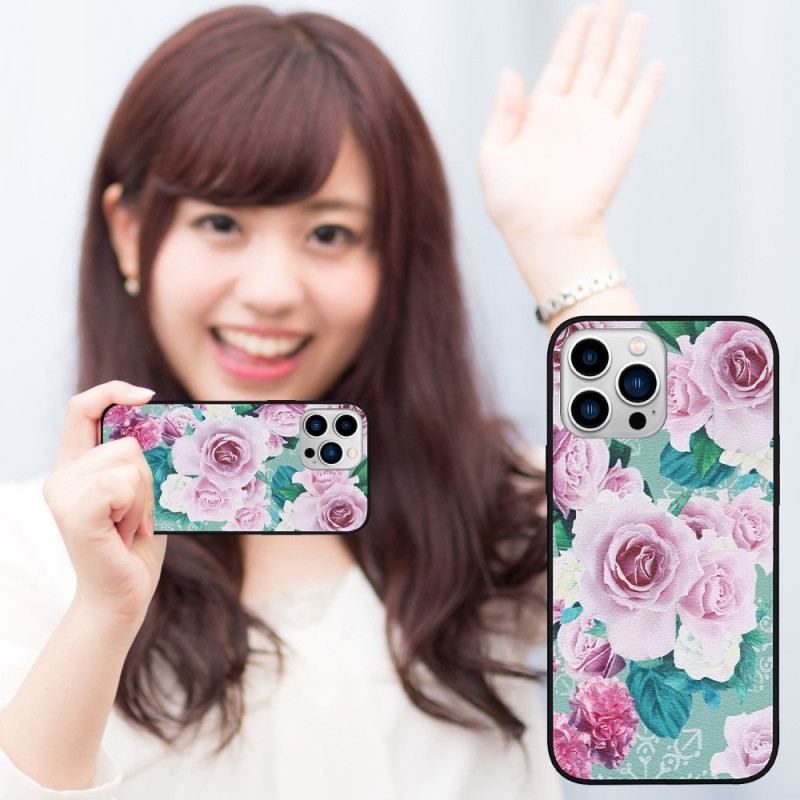 Coque iPhone 14 Pro Simili Cuir Florale