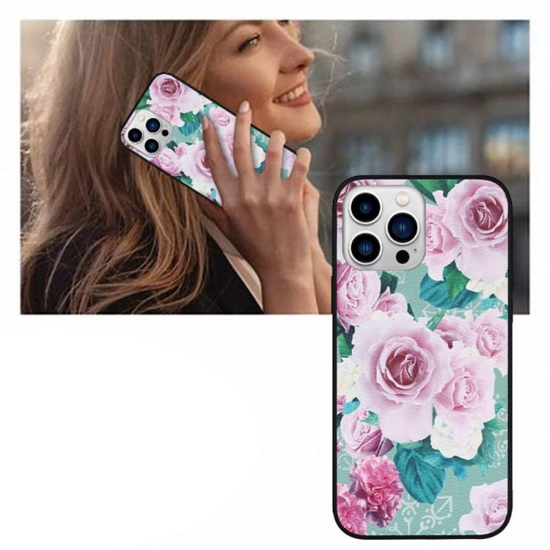 Coque iPhone 14 Pro Simili Cuir Florale