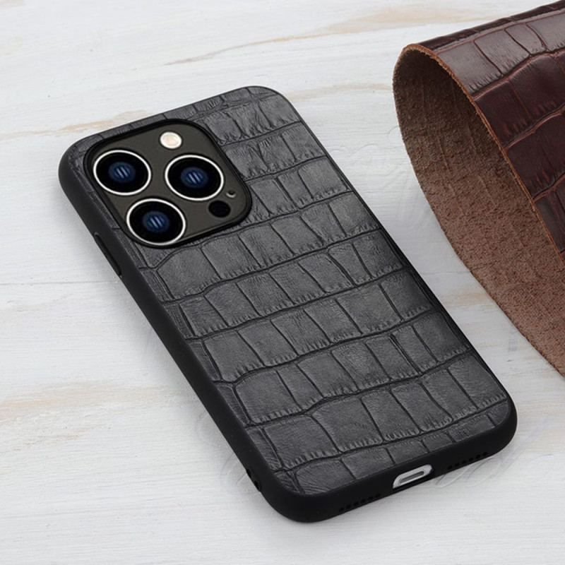 Coque iPhone 14 Pro Véritable Cuir Texture Crocodile