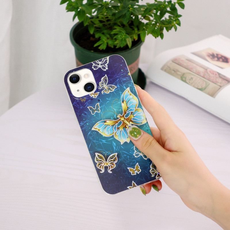 Coque iPhone 15 Plus Papillons Dorés