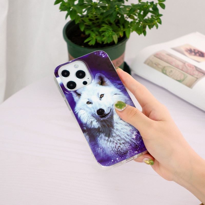 Coque iPhone 15 Pro Fluorescente Loup Blanc