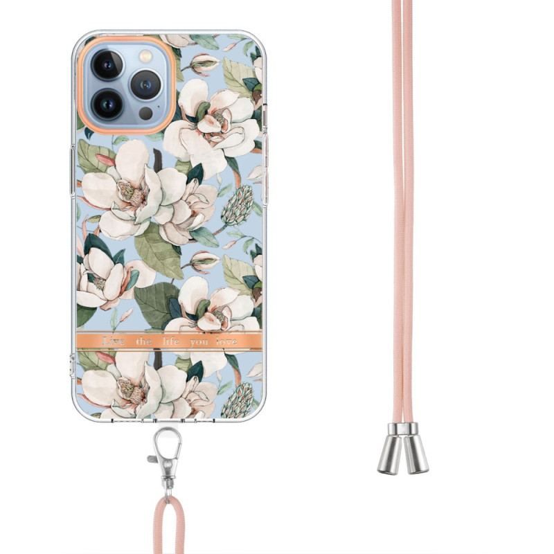 Coque iPhone 15 Pro Max à Cordon Fleurs