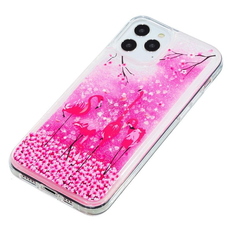 Coque iPhone 15 Pro Max Paillettes Flamants Roses