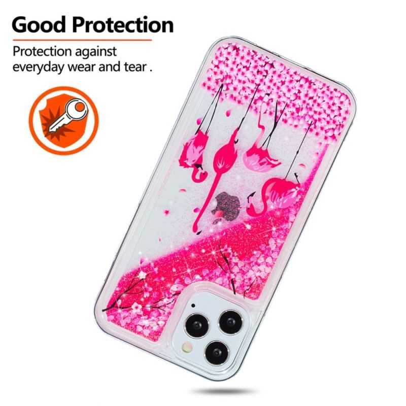 Coque iPhone 15 Pro Max Paillettes Flamants Roses