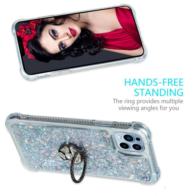 Coque iPhone 15 Pro Paillettes avec Anneau-Support