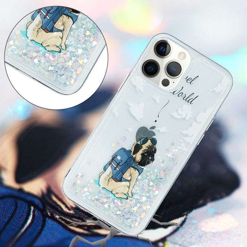 Coque iPhone 15 Pro Paillettes Chien