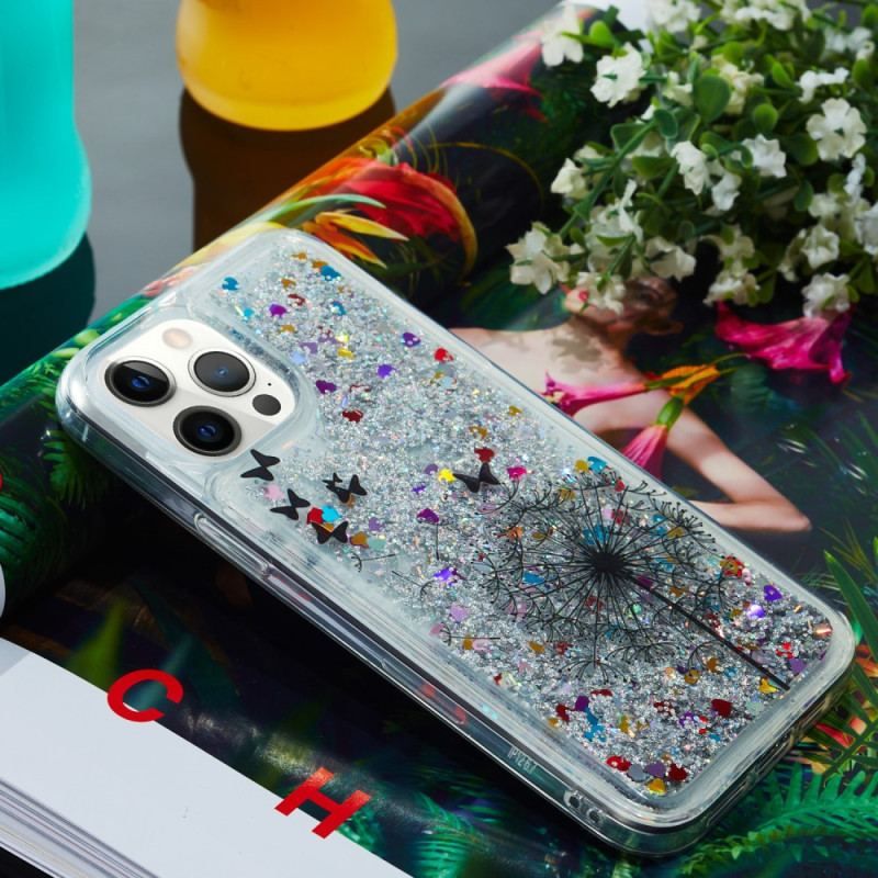 Coque iPhone 15 Pro Paillettes Pissenlit