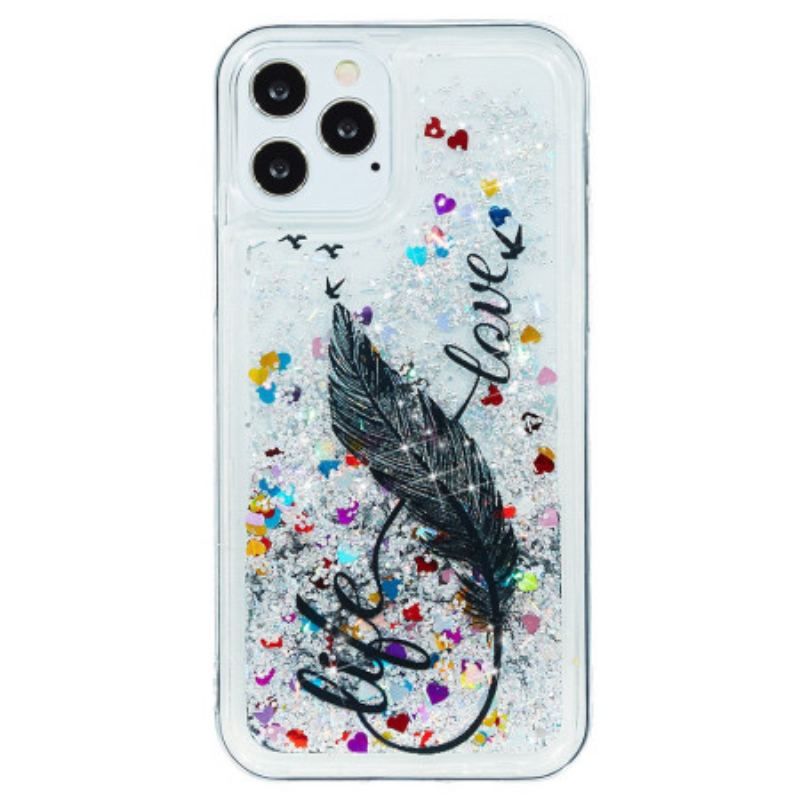 Coque iPhone 15 Pro Paillettes Plume