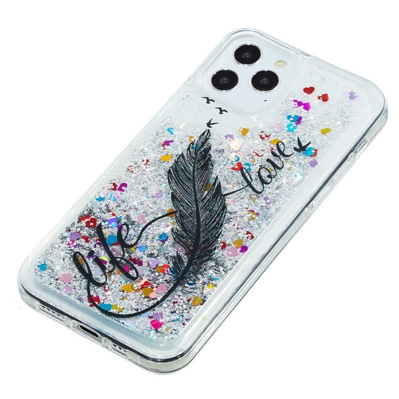 Coque iPhone 15 Pro Paillettes Plume