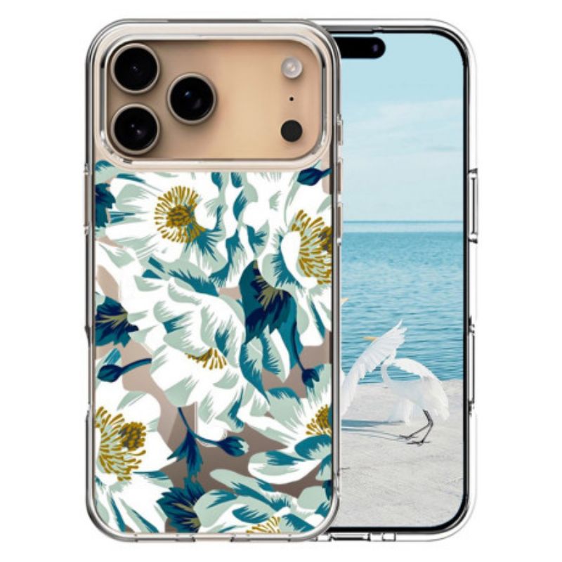 Coque iPhone 17 Pro Max Compatible MagSafe Fleurs Blanches