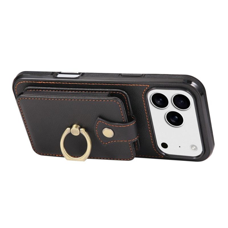 Coque iPhone 17 Pro Max Effet Cuir avec Porte-Cartes et Dragonne