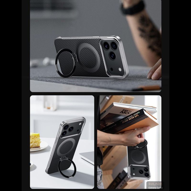 Coque iPhone 17 Pro Max Magsafe Anneau-Support Carbone